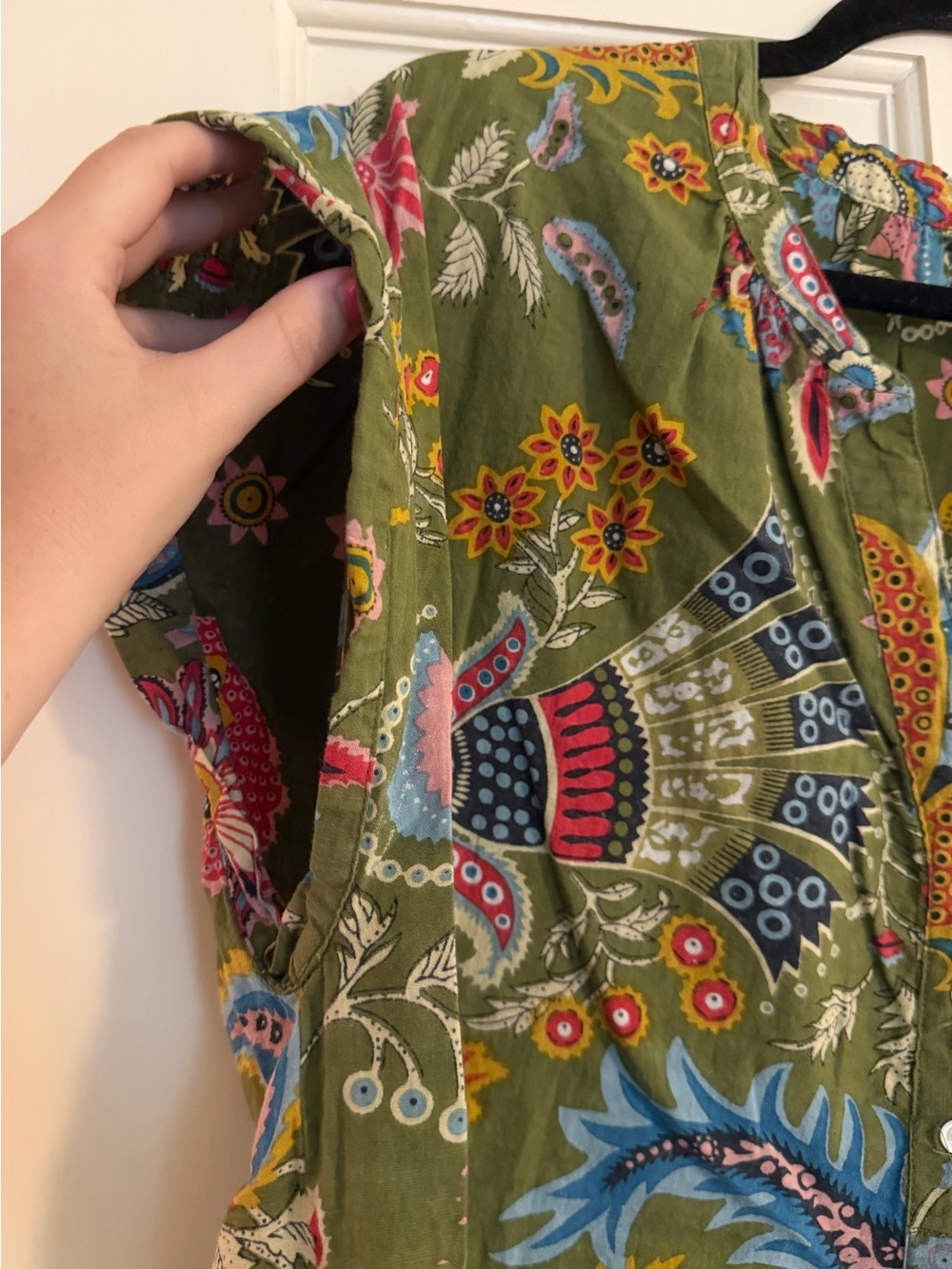 dylan Olive Green Paisley Floral Short-Sleeve Blouse - Picture 3 of 6
